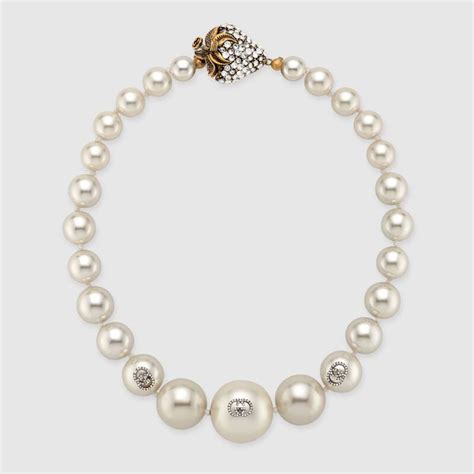 gucci pearl necklace for women|gucci strawberry necklace.